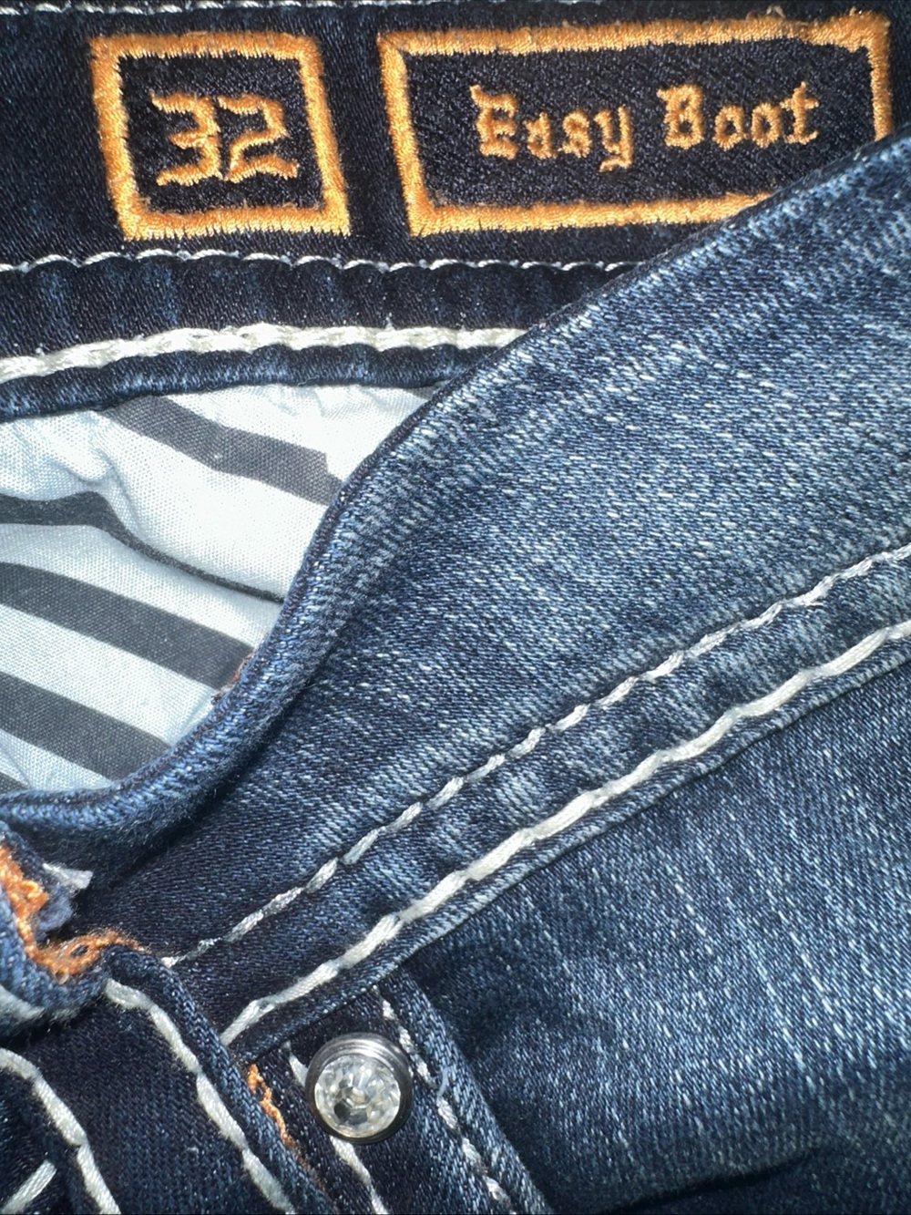 Rock Revival Leni Jeans Swarovski Dark Wash Jeans Y2K Easy Boot Cut Stretch 32 - Picture 4 of 9